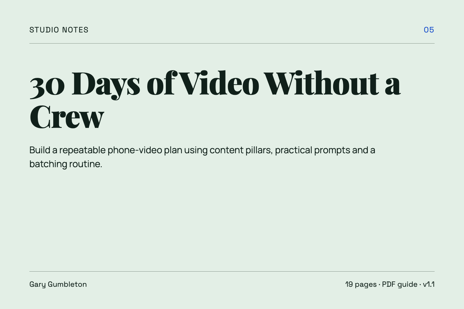 30 Days of Video Without a Crew, version 1.1 cover